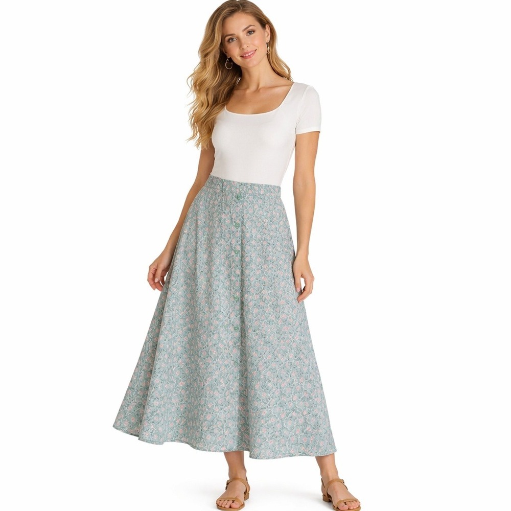 Westport Ltd Floral Midi‎ Skirt Button Front Lightweight Rayon Size 10